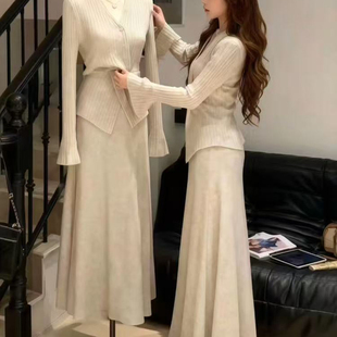 冬装穿搭一整套轻熟风御姐气质女神范独特漂亮连衣裙子两件套装女