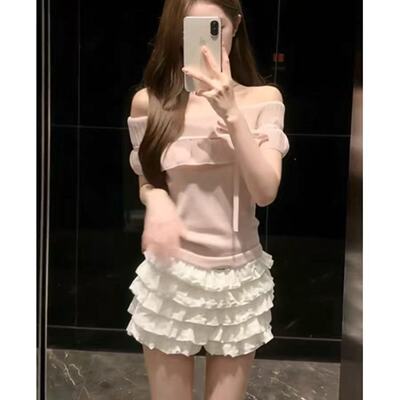 夏季韩系粉色上衣裙子两件套装女