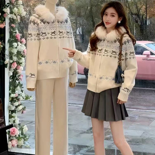 冬季 一整套穿搭高级感御姐风独特漂亮巨好看毛衣外套裙子两件套装