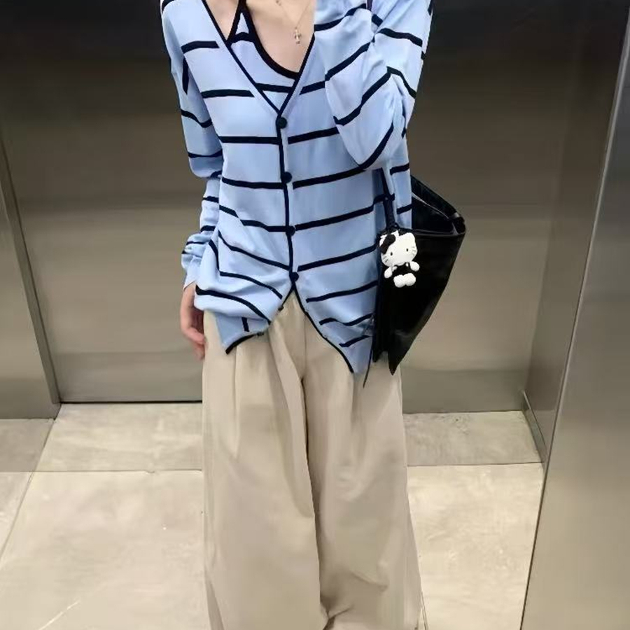 针织开衫阔腿裤三件套装女