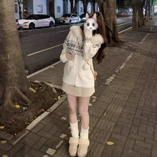 冬季 一整套穿搭高级感韩系减龄学院风巨好看毛衣外套裙子两件套装