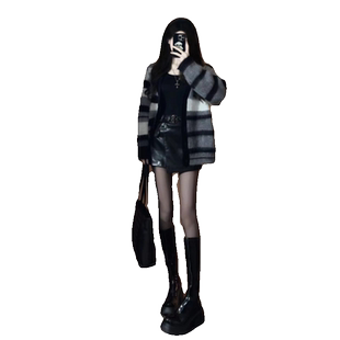 深冬装搭配一整套辣妹纯欲高级感御姐气质条纹开衫裙子两件套装女