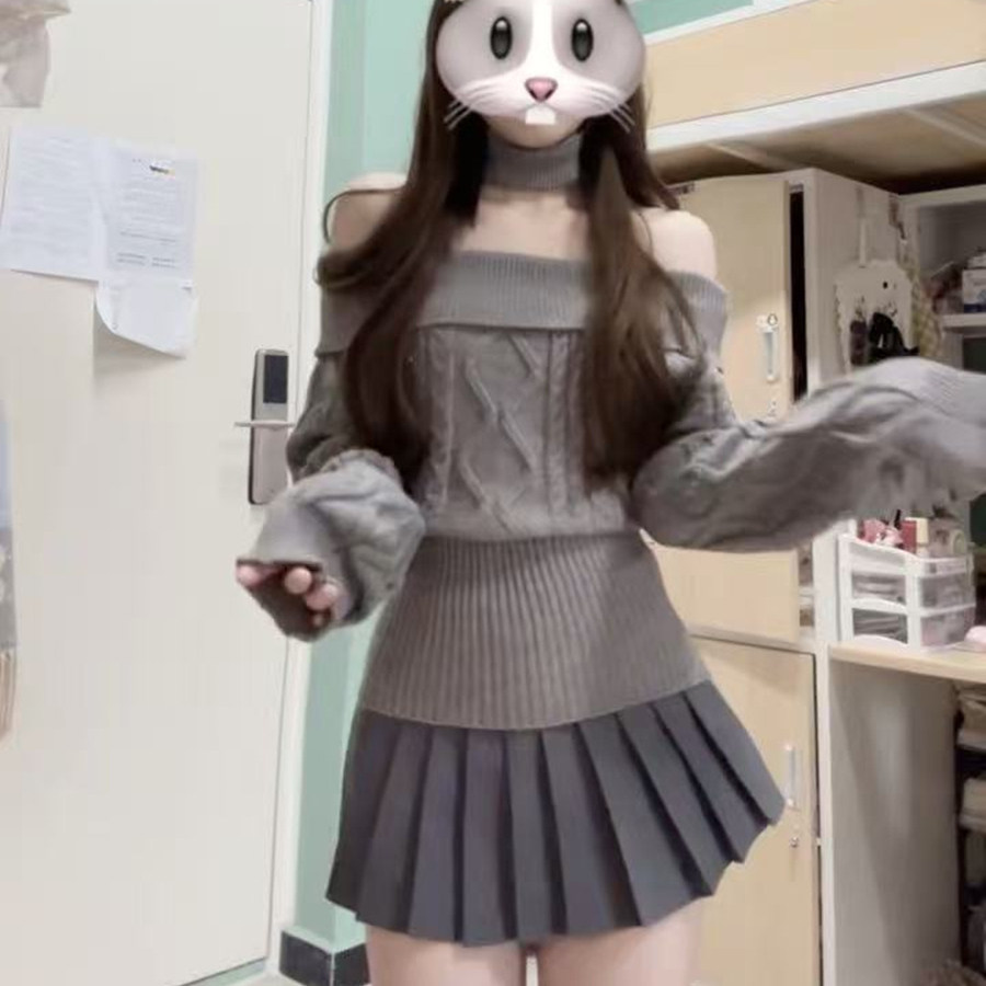 冬装一整套韩系冷淡独特设计感漂亮辣妹纯欲风针织毛衣裙子套装女,女装/女士精品,时尚套装,淘宝优惠券,粉丝福利购,淘宝优惠卷