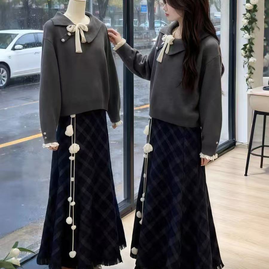 毛衣半身裙两件套装女