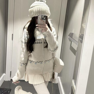 冬季 女 一整套穿搭高级感韩系chic洋气减龄学院风毛衣外套裙子套装