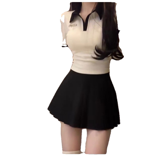 夏装搭配一整套小个子穿搭减龄漂亮洋气辣妹学院风短裙两件套装女