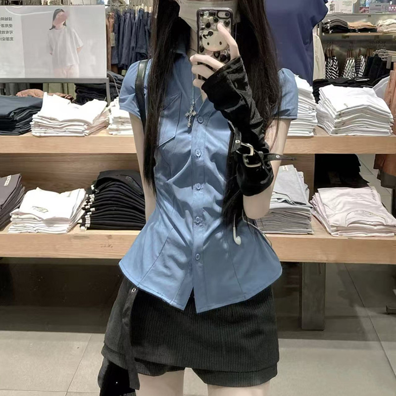 夏季韩风chic一整套辣妹穿搭可盐可甜炸街时尚衬衫短裤两件套装女
