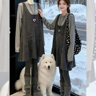 背心连衣裙子套装 高级感独特漂亮打底衫 女 一整套穿搭气质韩版 冬季
