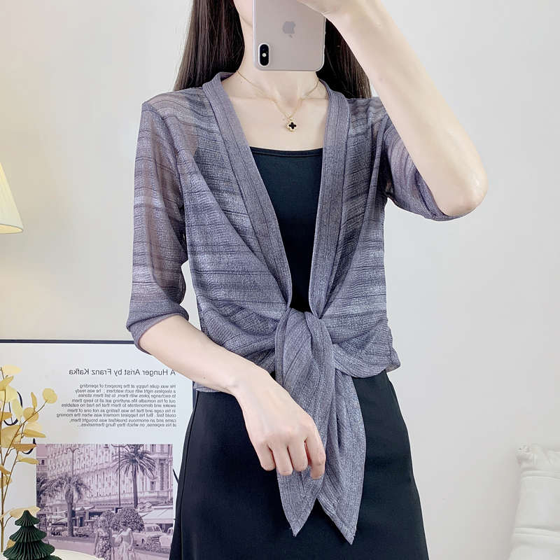 网纱小披肩夏季配吊带裙子外搭开衫短款防晒罩衫薄款小外套空调衫