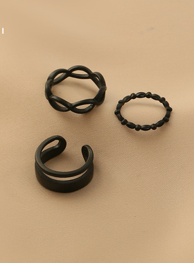 黑色戒指黑色ins潮风设计感戒指