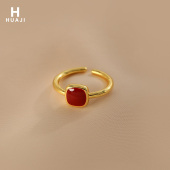 花迹珐琅红色戒指女复古高级感食指戒小众设计感简约百搭几何指环