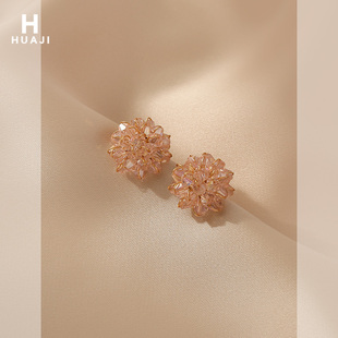 花迹白色花瓣水晶耳钉女2026新款 洋气超仙甜美气质耳环高级耳饰潮