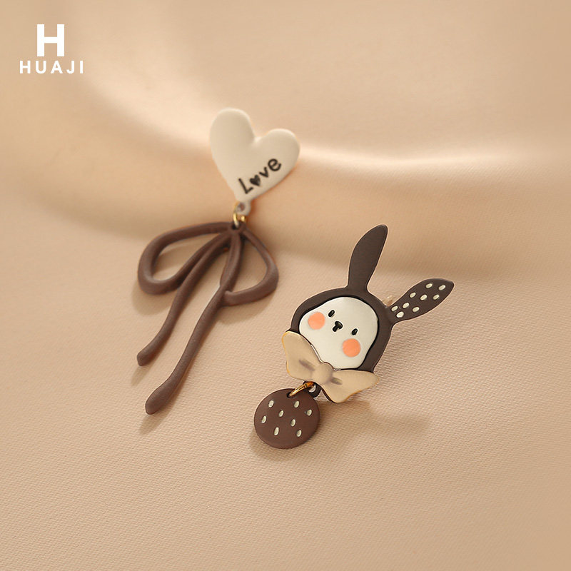 花迹可爱小兔子耳环女独特高级感显脸小流苏耳饰创意不对称耳坠