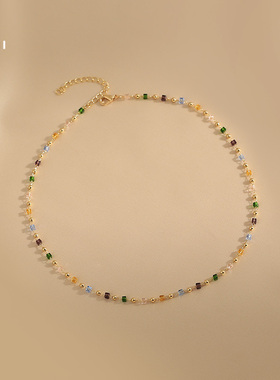 花迹彩色串珠夏季项链女新款颈链