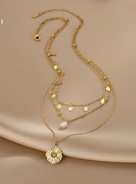 花迹复古Vintage珍珠项链女