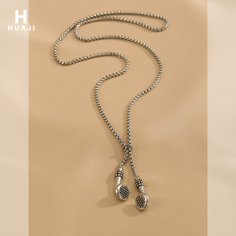 花迹耳机造型项链女嘻哈欧美个性高级感情侣颈链冷淡风锁骨链