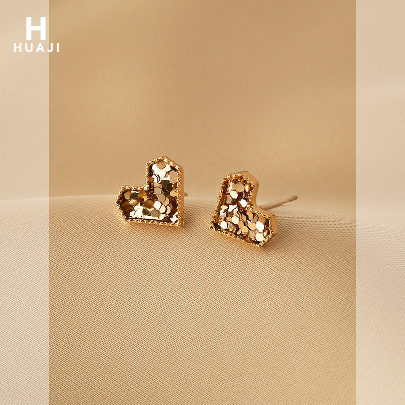 花迹爱心耳钉女小众设计感夏日小清新甜美少女耳饰2026新款耳环潮