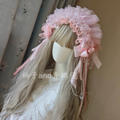 粉色lolita发带八重樱桃愿
