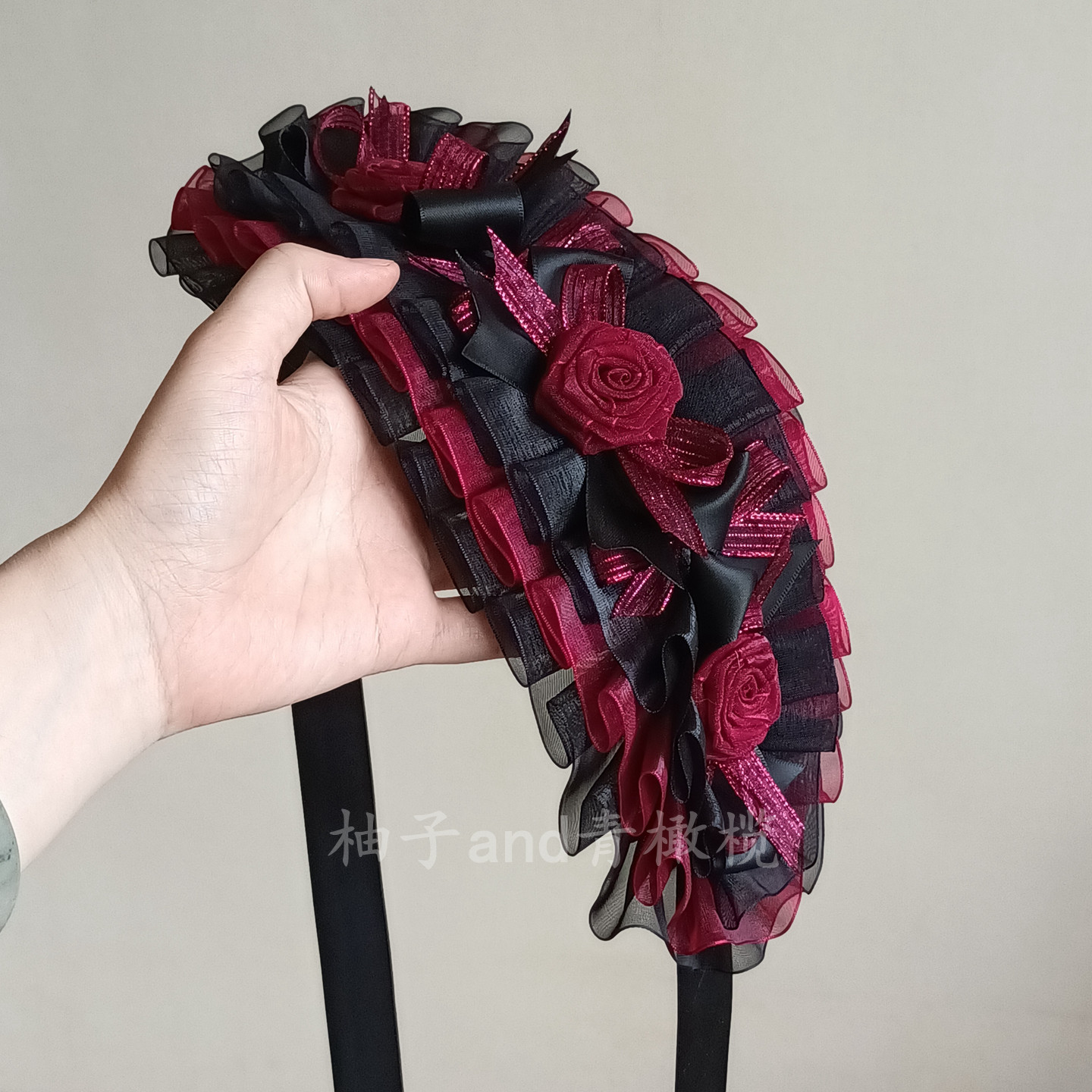 黑红发带蔷薇玫瑰发饰洛丽塔头饰哥特暗黑lolita小物花嫁配饰