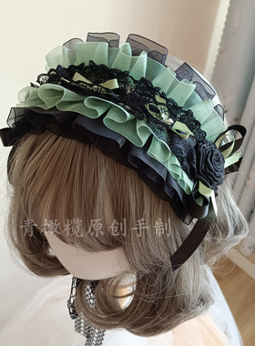 羊兰人面花lolita发带黑绿洛丽塔