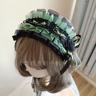羊兰人面花lolita发带发箍暗黑花朵lo小物发饰边夹黑绿洛丽塔头饰