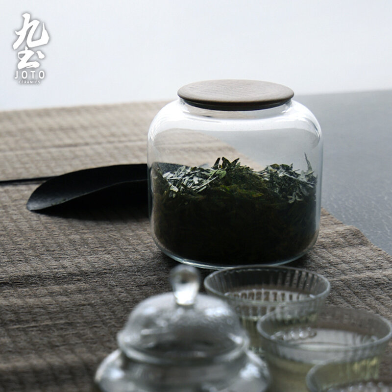 九土玻璃茶叶罐木盖功夫茶仓存茶罐日式茶叶罐储物密封花茶收纳罐