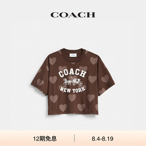 COACH/蔻驰女士棉质马车爱心图案短款T恤短袖上衣高级感