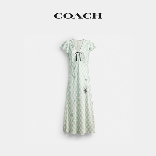 【新品】COACH | BRAIN DEAD/蔻驰女士刺绣格纹印花连衣裙长裙子