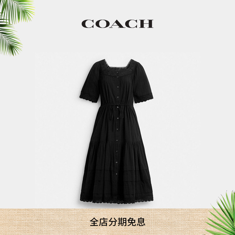 【新品】COACH/蔻驰女士钩针编织饰边连衣裙棉质休闲舒适外出