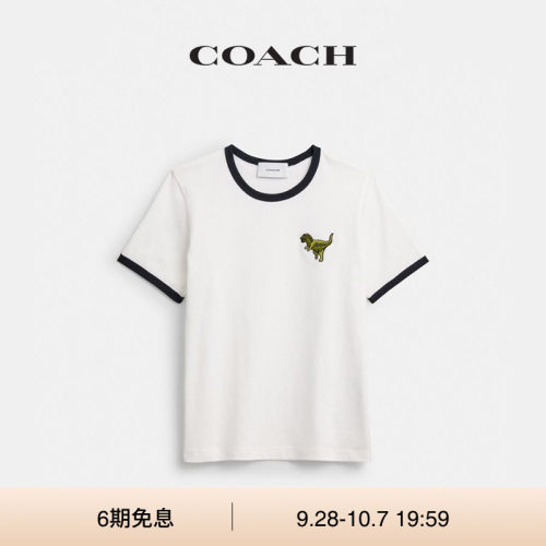 COACH/蔻驰女士REXY饰边T恤棉质短袖上衣舒适休闲高级感
