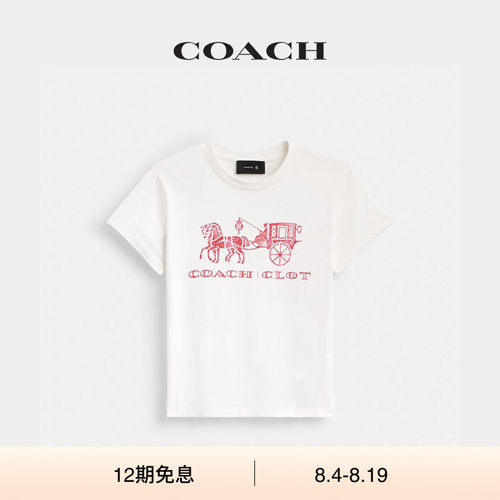 COACH CLOT/蔻驰女士马车图案T恤短袖上衣休闲棉质宽松