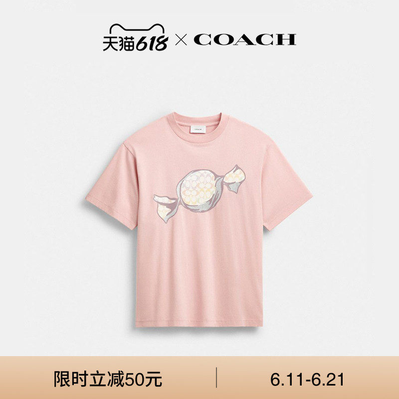 COACH/蔻驰女士糖果图案棉质休闲T恤短袖上衣宽松高级感