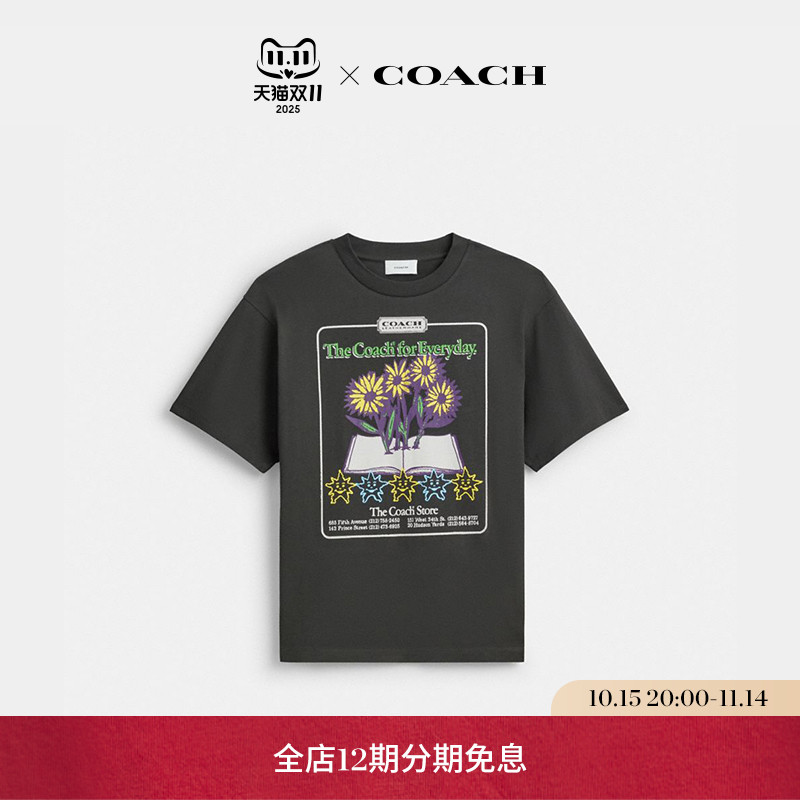 【新品】COACH/蔻驰男女同款棉质COLLAGE FLOWER图案T恤短袖上衣