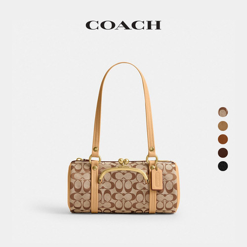 【礼物】COACH/蔻驰女士复古吻锁28号BARREL手袋口金包圆筒包通勤