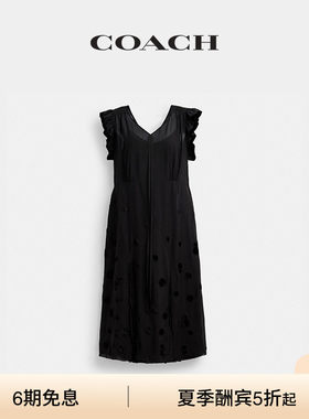 COACH/蔻驰女士丝绒圆点图案V领连衣裙裙子高级感气质