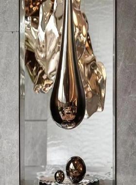 水滴吊顶装饰品不锈钢底座摆件酒店别墅大堂售楼处玻璃钢水滴雕塑