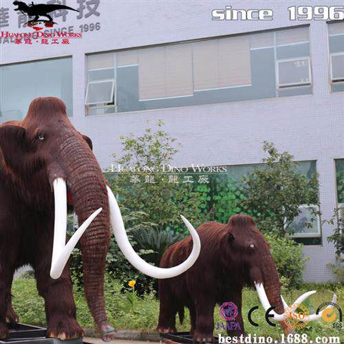 大型仿真长毛猛犸象组合电动机械动物模型华龙工厂制作景区商场.
