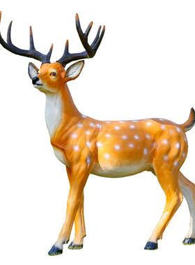 仿真动物梅花鹿摆件玻璃钢鹿雕塑户外草坪别墅庭院花园林景观装饰