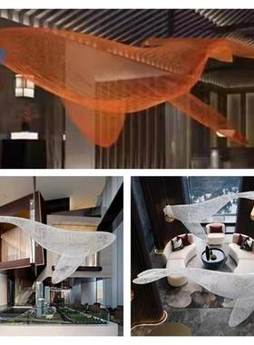 镂空海豚鲸鱼网格编织雕塑酒店展厅海洋动物不锈钢悬吊装饰品