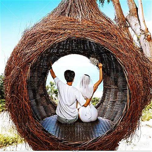 仿真绿雕景区大型景观网红打卡鸟巢秋千雕塑公园动物卡通造型工艺