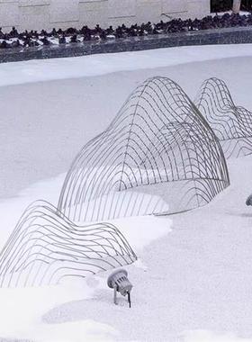 大型不锈钢镂空假山摆件售楼处水景管状切片山形雕塑景观小品定制