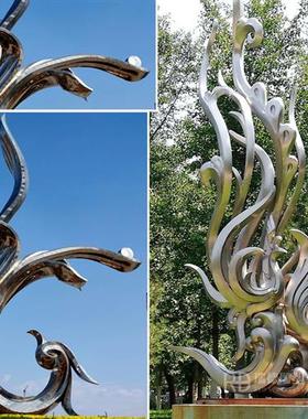 不锈钢凤凰雕塑定制大型广场景观创意孔雀烤漆动物羽翼金属摆件