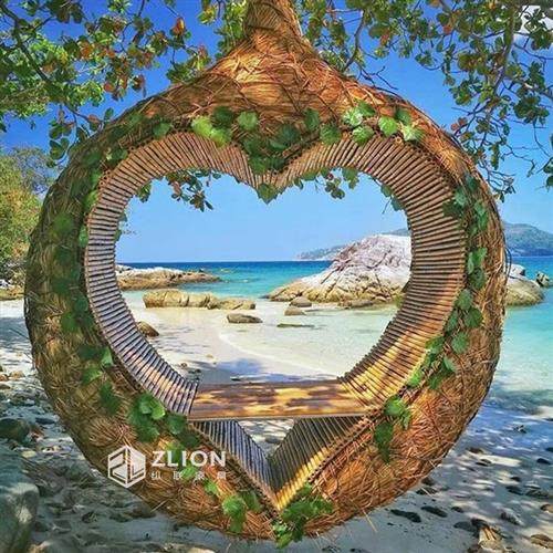 巴厘岛网红鸟巢吊椅民宿景区打卡拍照爱心款创意婚纱道具秋千吊床