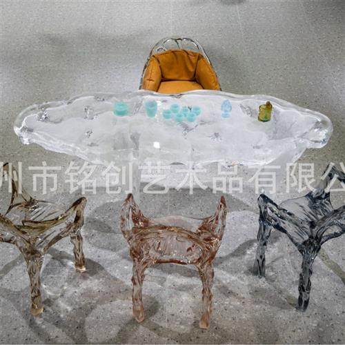 铂晶透明家具坐凳水晶座椅室内环氧树脂椅子摆件客厅轻奢家具组合