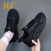 黑色休闲鞋 厚底增高透气网面鞋 361度运动鞋 361女鞋 女学生官方正品