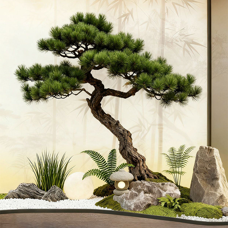 大型仿真松树迎客松造景楼梯下室内景观商场酒店装饰假树绿植摆件