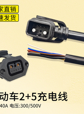 电动车电瓶车锂电池2+5连接电源线公母充电口座转换插头带线对插