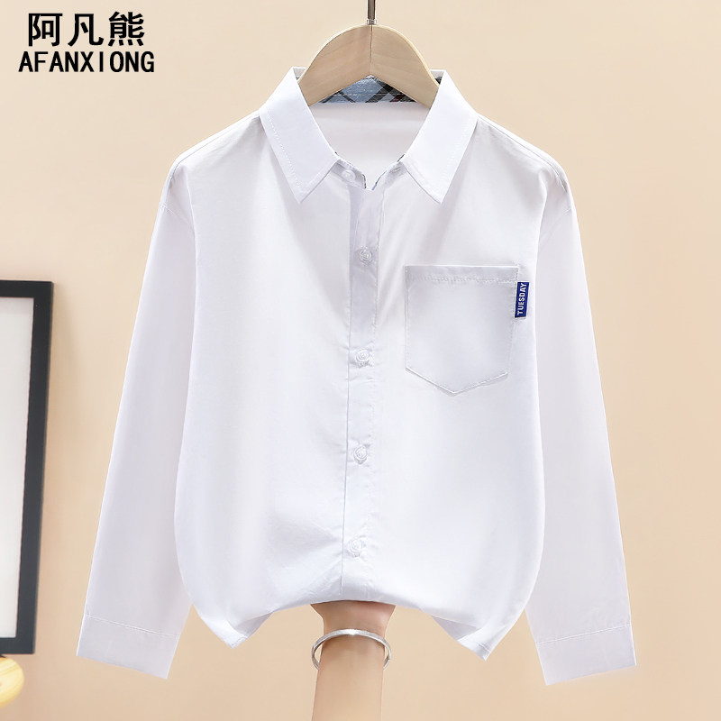 儿童纯棉白色衬衫男童春秋款白衬衣秋装新款2025长袖