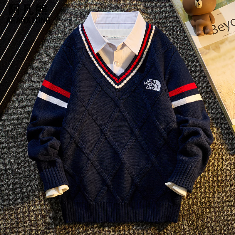 男童纯棉2024新款毛衣假两件