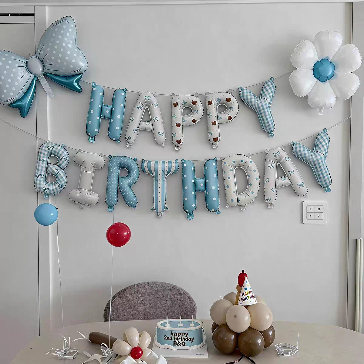 ins新生日字母气球套装铝膜16寸蓝色粉色简约氛围感背景布置装饰